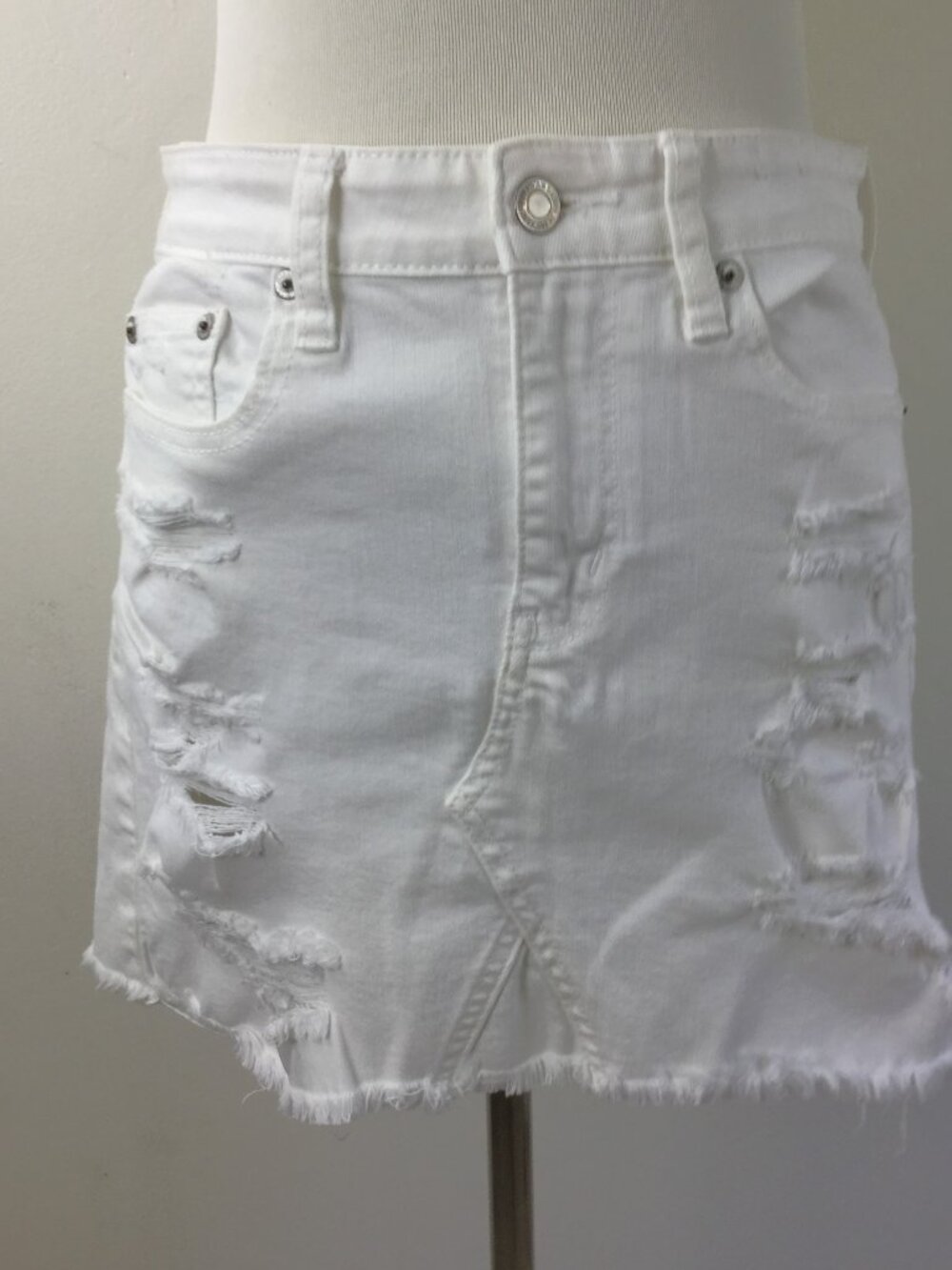 American Eagle Outfitters White Denim Distressed Mini Skirt 4